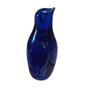Cobalt Blue Glass Penguin Paperweight